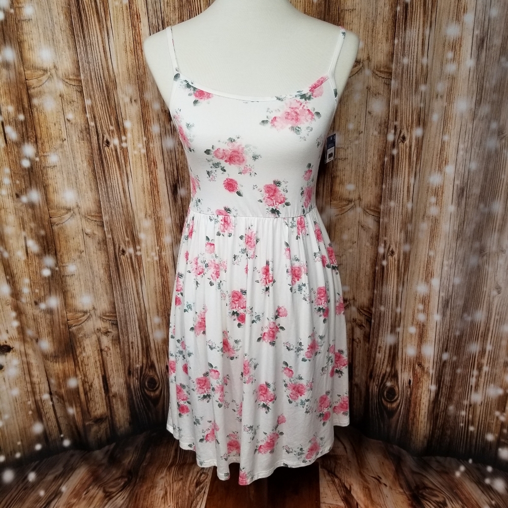 NEW Arizona Jean Co White Floral Juniors XS Stylish Adjustable Tank Top Dress